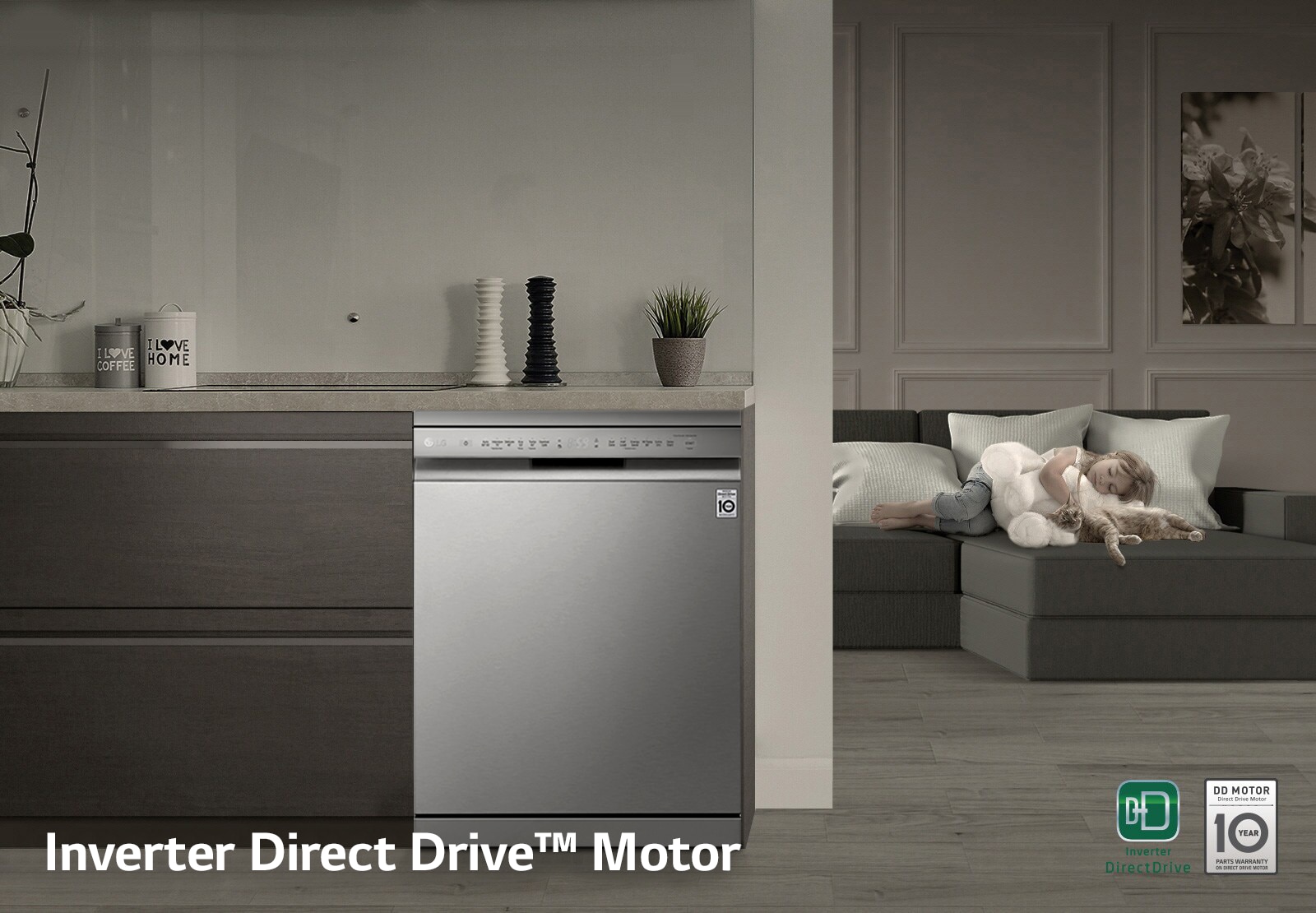 XD5B14PS QuadWash® Dishwasher Platinum Steel LG Australia